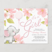 Niedliche Pink Floral Elephant Girl Baby Dusche (Vorderseite)