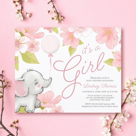 Niedliche Pink Floral Elephant Girl Baby Dusche