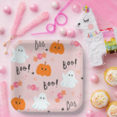 Niedliche Pink Ghost und Pumpkin Halloween Paper T Pappteller (Party)