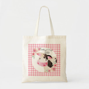 Niedliche Pink-Gingham-Kuh Geburtstagstiere Tragetasche