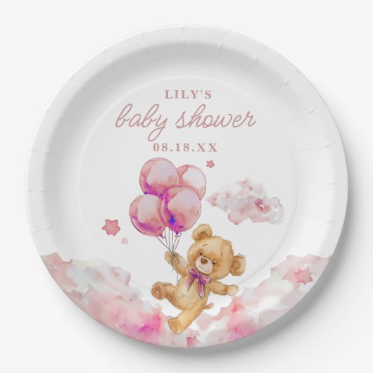 Niedliche Pink Girl Babydusche Pappteller (Vorderseite)