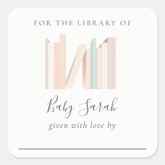 Niedliche Pink Girl Buchzeichen Babydusche Quadratischer Aufkleber (Vorderseite)