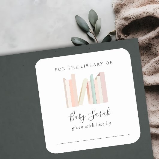 Niedliche Pink Girl Buchzeichen Babydusche Quadratischer Aufkleber