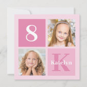 Niedliche Pink Girl FotoCollage Geburtstagsparty Einladung (Vorderseite)