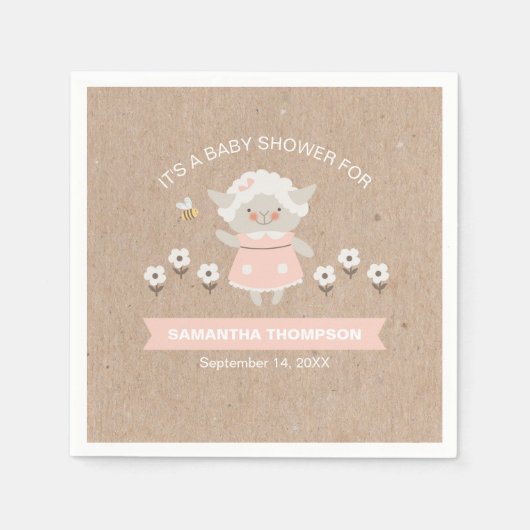 Niedliche Pink Girl Lamb Babydusche Serviette (Vorderseite)