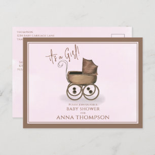 Niedliche Pink Girl Vintag Baby Carriage Classic Einladungspostkarte