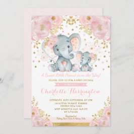 Niedliche Pink & Gold Elephant Girl Baby Dusche Einladung