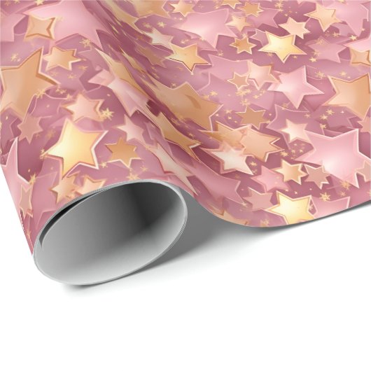 Niedliche Pink & Gold Stars Elegantes Muster Geschenkpapier (Rolleneckpunkt)