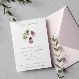 Niedliche Pink Green Shoes Foliage Girl Babydusche Einladung