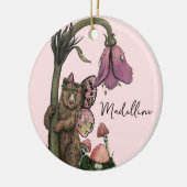 Niedliche Pink Grizzly Bärenfarne im Wald Keramik Ornament (Links)