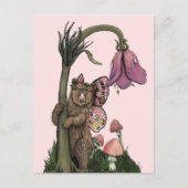 Niedliche Pink Grizzly Bärenfarne im Wald Postkarte (Vorderseite)