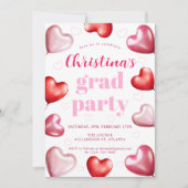 Niedliche Pink Hearts Foto Graduation Party Einladung (Vorderseite)