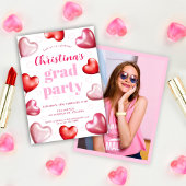 Niedliche Pink Hearts Foto Graduation Party Einladung