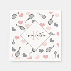 Niedliche Pink Hearts und Tennis Rackets Muster Sp Serviette