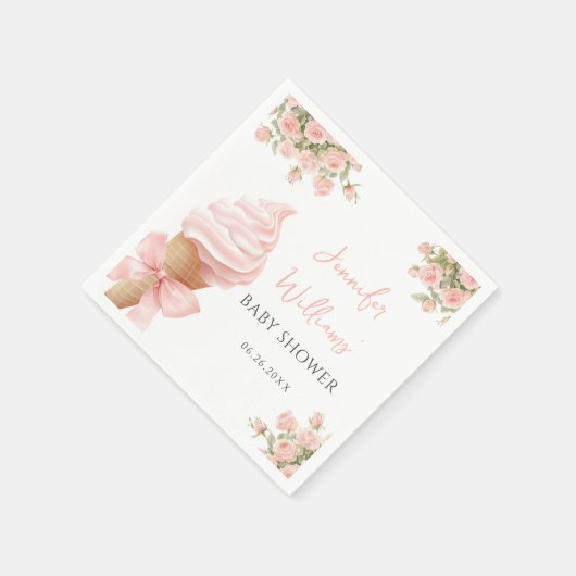 Niedliche Pink Ice Creme Cone Bow Baby Girl Dusche Serviette (Ecke)