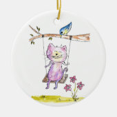 Niedliche Pink-Katze am Swing Keramik Ornament (Vorne)