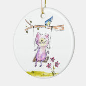 Niedliche Pink-Katze am Swing Keramik Ornament (Links)