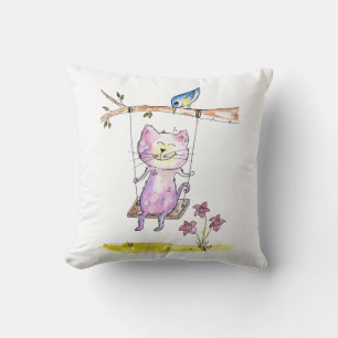 Niedliche Pink-Katze am Swing Kissen