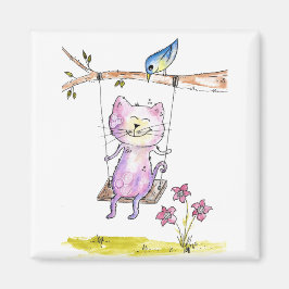 Niedliche Pink-Katze am Swing Magnet