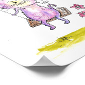 Niedliche Pink-Katze am Swing Poster (Ecke)