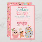 Niedliche Pink Kawaii Cookies und Kakao Weihnachts Einladung (Vorne/Hinten)