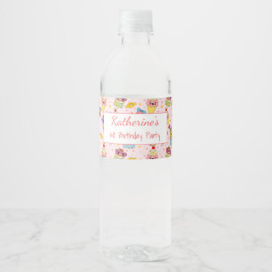 Niedliche Pink Kawaii Süßigkeiten Glückwunsch 1 Wasserflaschenetikett