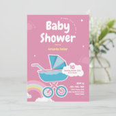 Niedliche Pink-Kinderdusche Einladung (Stehend Vorderseite)