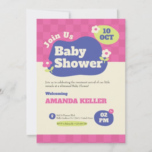 Niedliche Pink-Kinderdusche Einladung (Vorderseite)