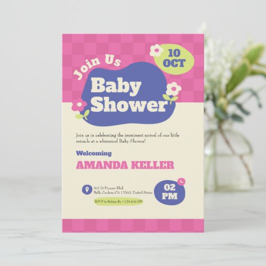 Niedliche Pink-Kinderdusche Einladung (Stehend Vorderseite)