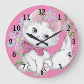 Niedliche PInk Kitten und Blume Girl's Große Wanduhr (Vorderseite)