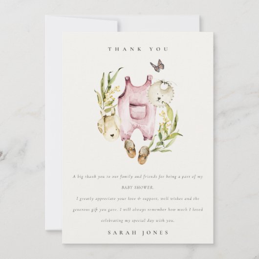 Niedliche Pink Leafy Foliage Girl Clothes Kinderdu Dankeskarte (Vorderseite)