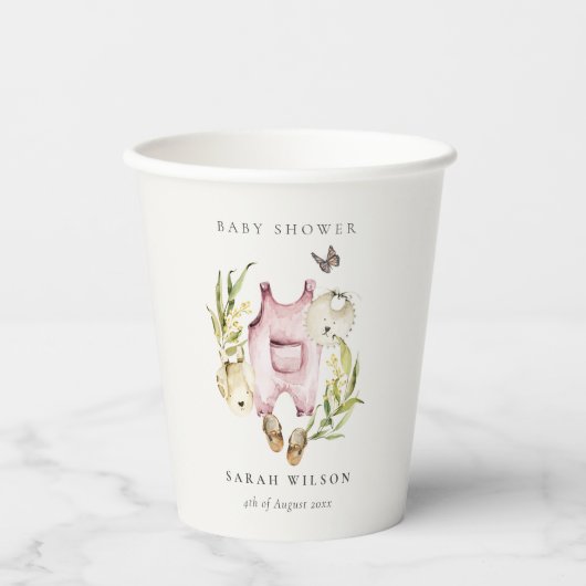 Niedliche Pink Leafy Foliage Girl Clothes Kinderdu Pappbecher (Vorderseite)