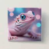 Niedliche Pink-Lizard mit Big Blue Eyes Button (Vorderseite)