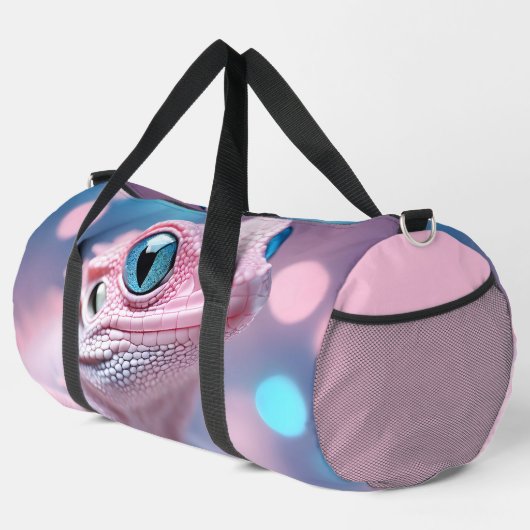 Niedliche Pink-Lizard mit Big Blue Eyes Duffle Bag (Rechte Ecke)