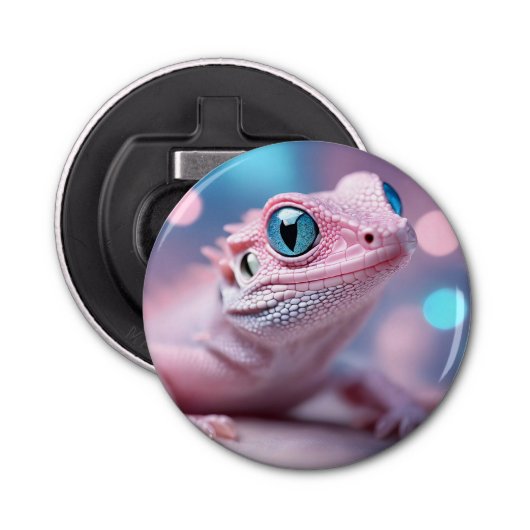 Niedliche Pink-Lizard mit Big Blue Eyes Flaschenöffner (Vorderseite)