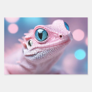 Niedliche Pink-Lizard mit Big Blue Eyes Geschenkpapier Set
