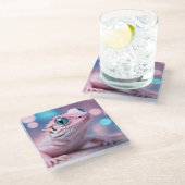 Niedliche Pink-Lizard mit Big Blue Eyes Glasuntersetzer (Schrägansicht)