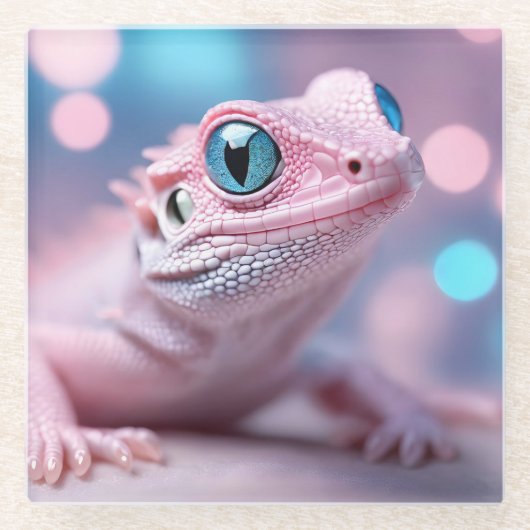 Niedliche Pink-Lizard mit Big Blue Eyes Glasuntersetzer (Vorderseite)