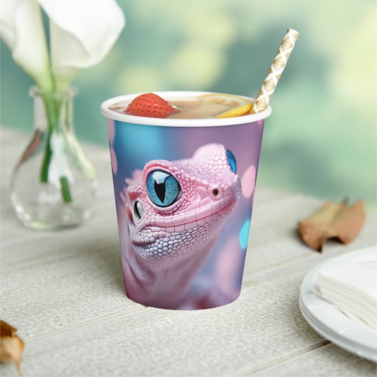 Niedliche Pink-Lizard mit Big Blue Eyes Pappbecher (In Situ)
