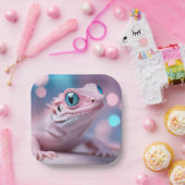 Niedliche Pink-Lizard mit Big Blue Eyes Pappteller (Party)