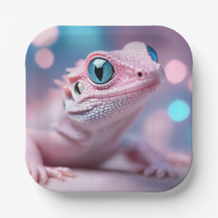 Niedliche Pink-Lizard mit Big Blue Eyes Pappteller