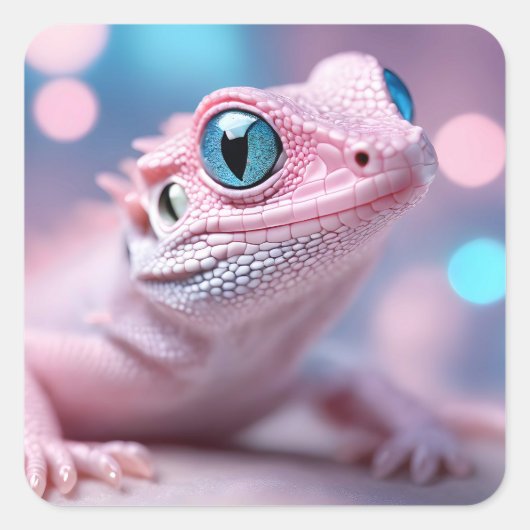Niedliche Pink-Lizard mit Big Blue Eyes Quadratischer Aufkleber (Vorderseite)