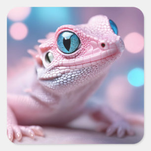 Niedliche Pink-Lizard mit Big Blue Eyes Quadratischer Aufkleber