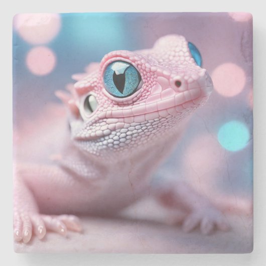 Niedliche Pink-Lizard mit Big Blue Eyes Steinuntersetzer (Vorderseite)