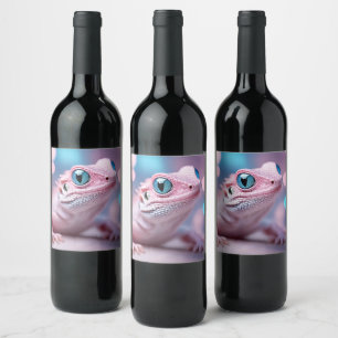 Niedliche Pink-Lizard mit Big Blue Eyes Weinetikett
