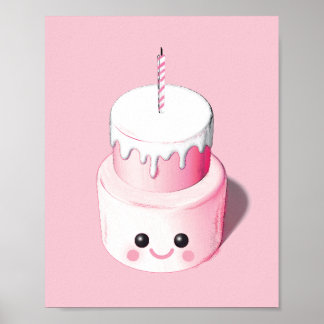 Niedliche Pink Mini Cake Illustration Poster