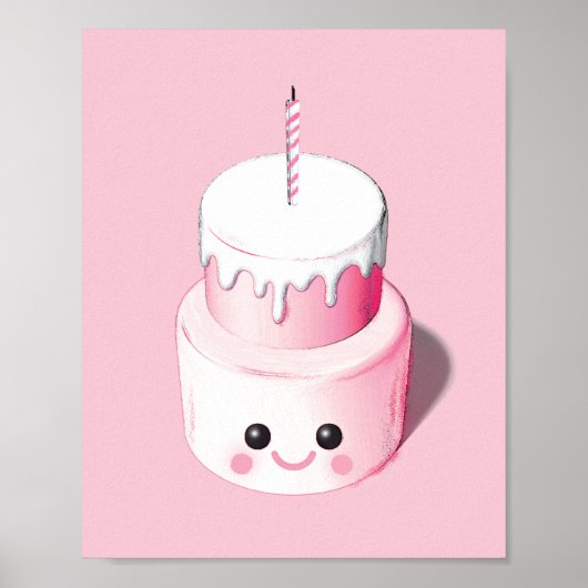 Niedliche Pink Mini Cake Illustration Poster (Vorne)