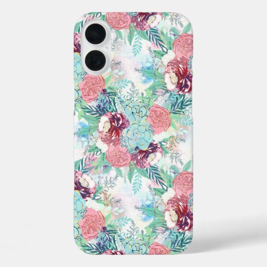Niedliche Pink Mint Peony & Sukcules Blumenhandfar Case-Mate iPhone Hülle (Rückseite)