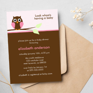 Niedliche Pink Owl Girl Babydusche Einladung