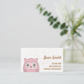 Niedliche Pink Owl Polka Dots Business Card Visitenkarte (Stehend Vorderseite)